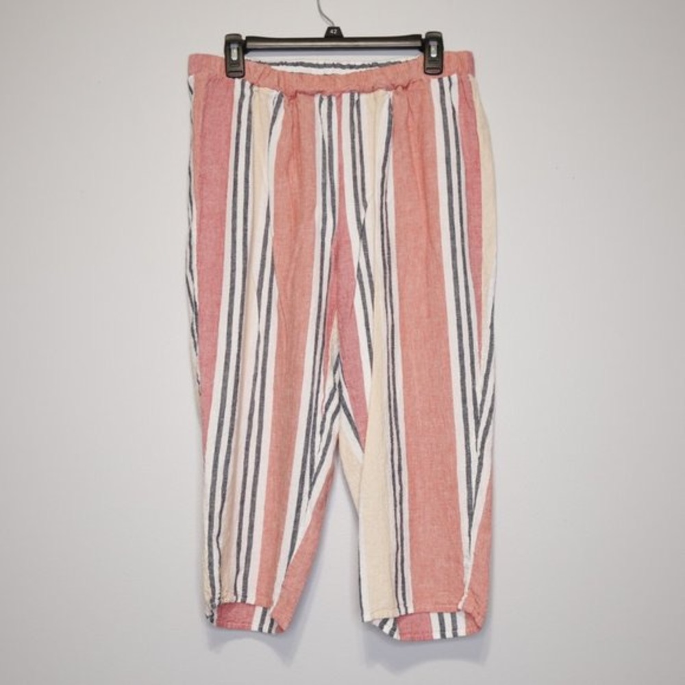 Melissa Paige Linen Women’s Petite-Medium Striped Cotton Pull-On Capri Pants
